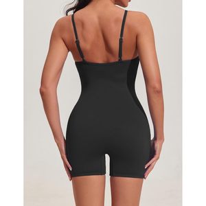 FOXA Women's Spaghetti Strap Jumpsuit Seamless Yoga Bodysuit Workout <b>Romper</b> Sports Bra Unitard <b>Black</b> - Product Image 4