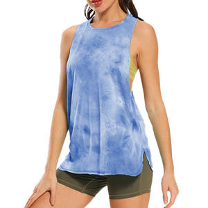 Camisetas sin mangas sueltas de secado rápido personalizadas para mujer, Camisetas interiores deportivas con estampado Tie-Dye para Yoga y correr, colocación de logotipo frontal - Product Image 5