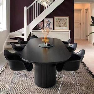 <span class=keywords><strong>Table</strong></span> et chaises de salle à manger rondes en bois <span class=keywords><strong>massif</strong></span> de luxe de <span class=keywords><strong>haute</strong></span> qualité en <span class=keywords><strong>chêne</strong></span> noir - Product Image 3