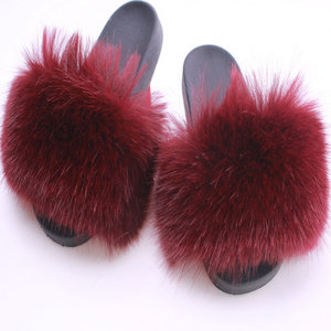 Custom Women's Winter Open Toe Fox Fur Plush PVC Thick <strong>Slides</strong> <strong>Green</strong> Outdoor for women - Product Image 4