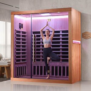 Sauna infrarouge moderne pour 3-4 personnes, en bois de cèdre, avec porte en verre, pour la remise en forme et la perte de poids à domicile. - Product Image 1