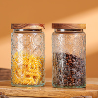 Récipients de stockage décoratifs en verre alimentaire de 32 oz 1000ml bocal hermétique en verre transparent avec couvercle en bambou