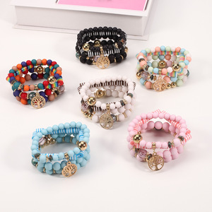 Fashion Jewelry Tree Of Life Beaded <b>Bracelets</b> <b>Set</b> 4Pcs Women's Multilayer Charm Gift Made In China - Product Image 2