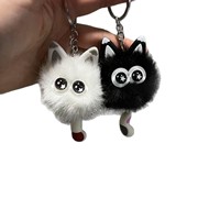 Porte-clés en peluche chat animal de dessin animé Kawaii, mignon, en fausse fourrure, doux et moelleux, pendentif pompon pour sac à dos, cadeau pour enfants