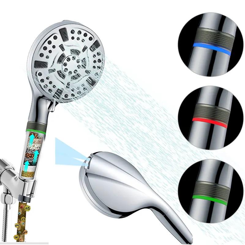 ducha luz led showerhead filter,showerhead high pressure water softener, rainfall handheld LED light showerhead filter