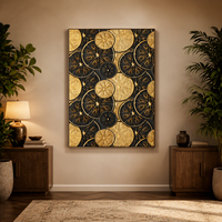 Tableau mural en toile or et noir en relief, motif circulaire abstrait, peinture décorative, affiche rectangulaire pour salon