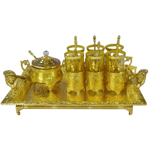 Tasse à café en verre avec cadre en métal, style turc et saoudien, avec pot à thé et plateau - Product Image 3