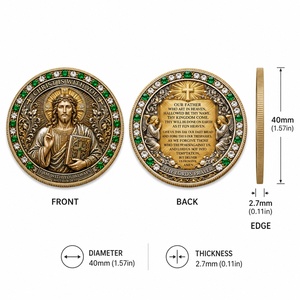 Médaille religieuse 3D en relief avec verset biblique de la Prière du Seigneur et incrustation de cristal, pour collection chrétienne et cadeau de foi - Product Image 4