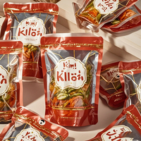 Sac à fermeture éclair 1kg personnalisé, pochette en plastique nylon à fond plat, sacs d'emballage alimentaire debout avec fenêtre Emballage Kimchi Pickle