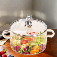 Casseroles en verre borosilicate de haute qualité, ustensiles de cuisine, avec couvercle en verre ondulé, marmites à soupe et à bouillon avec double poignée