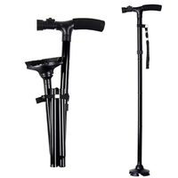 Bâton de marche d'extérieur, bâton de marche rotatif à quatre pieds avec lampe torche, canne pliable réglable à LED avec lumière LED
