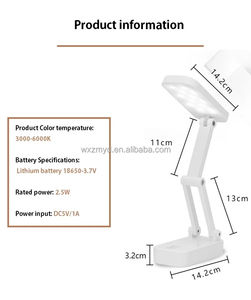 Lampu Meja Baca Buku Pelindung Mata LED Portabel Lampu Malam Dapat Diredupkan USB Isi Ulang Lampu Meja Lipat 3 Suhu Warna - Product Image 5