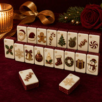 Nouvelles Tuiles de Mahjong Japonais Classiques de Luxe Rouge et Or, Motif Dessin Animé 3D avec Strass, Durables pour les Fêtes et le Divertissement