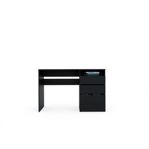 Scrivania per Computer in Wengue Nero con 3 Cassetti e 1 Ripiano, Arredo Ufficio Durevole in Legno MDF - Product Image 1