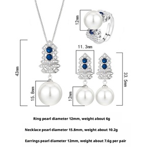 High End Eco-friendly Copper Christmas Tree Necklace <b>Earrings</b> <b>Set</b> Blue Cubic Zirconia 16-12mm White Pearl Jewelry <b>Set</b> - Product Image 2
