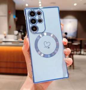 Custodia per telefono <span class=keywords><strong>con</strong></span> ricarica Wireless magnetica per Samsung <span class=keywords><strong>Galaxy</strong></span> S23 Ultra S22 Plus S21 FE S20 placcato Cover posteriore a cuore - Product Image 4