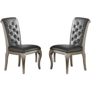 DB Luxury <b>Antique</b> Silver <b>Wooden</b> Dining Side <b>Chairs</b> Set of 2 Grey Faux Leather/PU Tufted Upholstered Cushion <b>Chairs</b> - Product Image 5