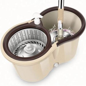 Ensemble seau et serpillière en acier pour nettoyage domestique, essorage mains libres sur quatre côtés, tête rotative à 360 degrés, manche extensible, grande capacité - Product Image 1
