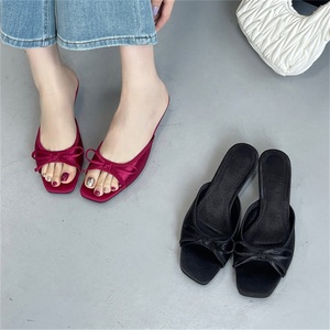 Pantuflas de satén de tacón alto con punta cuadrada y tacón bajo para mujer, talla grande, 2025 - Product Image 6
