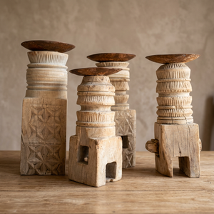 Candelabro de Madera Antiguo Hecho a Mano, Soporte para Velas, Estilo Rústico Vintage Tallado, Decoración para el Hogar, Centro de Mesa para Sala de Estar - Product Image 3