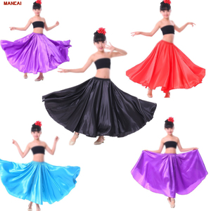 Jupe de <span class=keywords><strong>danse</strong></span> <span class=keywords><strong>flamenco</strong></span> pour filles gitanes, jupe en satin de soie brillante, grande jupe évasée, robe de <span class=keywords><strong>danse</strong></span> du ventre, costume de <span class=keywords><strong>danse</strong></span> <span class=keywords><strong>flamenco</strong></span> - Product Image 1