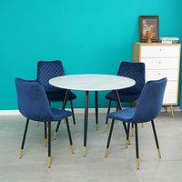 Ensemble table et chaises de salle à manger de luxe moderne pour restaurant et maison, table ronde en verre et MDF avec plateau en bois