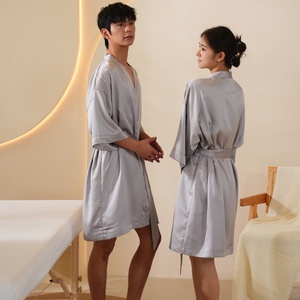 Gray <strong>Men</strong> <strong>Silk</strong> Robe Satin Robe Silky Kimono Lace Bathrobe Wedding <strong>Dressing</strong> <strong>Gown</strong> <strong>for</strong> Bridal Bride Bridesmaid Robes - Product Image 4