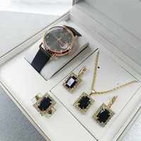 Vintage Mode Ceinture Combinaison Classique Cadran Romain 5 pcs/set Montre Boucles D'oreilles Collier Bracelet Bague Ensemble