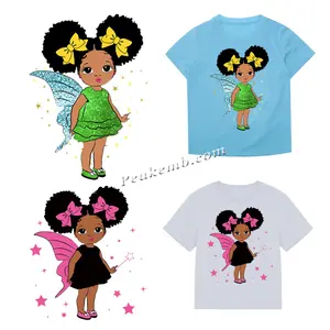 Cute Black Girl Thermal Heat Transfer Stickers DIY Print-On T-Shirt Hoodies Iron On Patches For Clothes Lovely Kids Applique Set