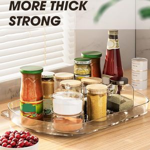 <b>Clear</b> Square Plastic Fridge Organizer Storage Kitchen Countertop Lazy Susan Turntable Refrigerator Rotated Tray Food <b>Container</b> - Product Image 5