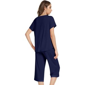 Conjunto de Pijama de Mujer al por Mayor con Cuello en V, Manga Corta, Pantalones Capri, Ropa de Dormir Suave de Punto, Dos Piezas, Ropa de Noche Cómoda para Mujer - Product Image 2