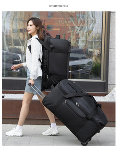 Unisex New Multifunctional 2-<b>Wheel</b> Durable Travel Trolley Luggage Bag <b>Backpack</b> Rucksack Compressible Shoulder Straps - Product Image 3