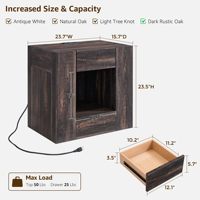 Table de chevet moderne de 24 pouces avec station de charge/tiroir, chêne rustique foncé