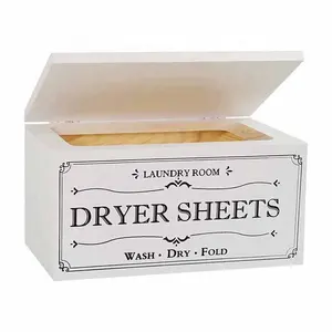 Wood Box Dryer Sheet Holder Dispenser with Hinged Lid Wooden Dryer Sheet Storage Box Fabric Softener Sheets Container
