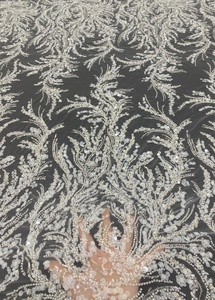 White Latest Arrival <strong>Heavy</strong> Beaded Sequin Wedding Dress <strong>Lace</strong> <strong>Fabric</strong> Embroidery White 3D Sequin Beads Bridal Dress <strong>Lace</strong> <strong>Fabric</strong> - Product Image 5