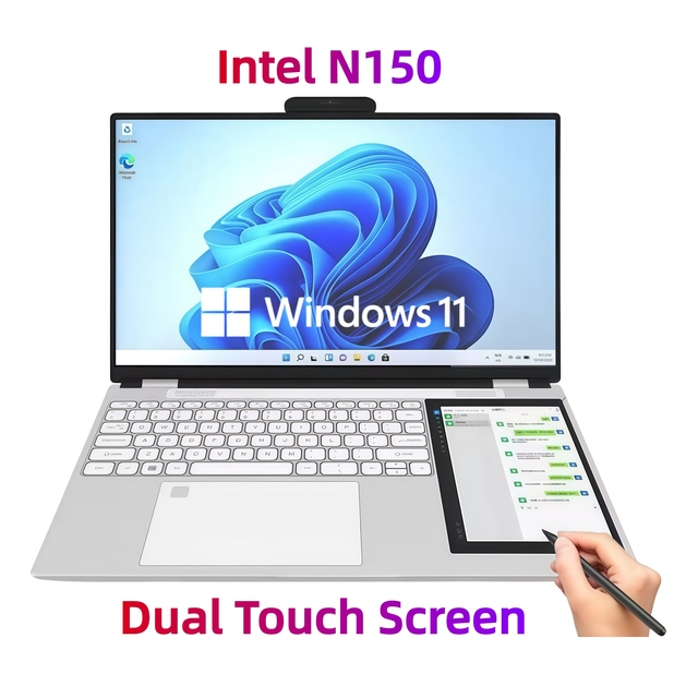 Brand New 15.6 Inch 180 Opening Type C Fhd Touchscreen Intel N150 Quad Core Double Dual Screen Touch Laptop