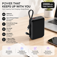 Batterie externe portable 20000mAh 22.5W à charge rapide avec câbles Type-C intégrés pour téléphones mobiles OEM – Vente en gros