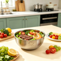 Ensemble de bols mélangeurs profonds FLEY en acier inoxydable 304 avec base en silicone antidérapante et couvercle transparent – Idéal pour la pâtisserie, les salades et la préparation culinaire à la maison