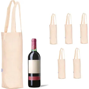KAISEN Wholesale Manufacture Custom Accept Customized Logo Single Oem Cotton Canvas Wine Bottle Tote Bags