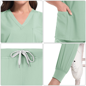 Women Scrub Set V-Neck Top And Pants Moisture Wicking Hospital Uniforms For Medical Spa Workwear Split Set S XXL - Product Image 3