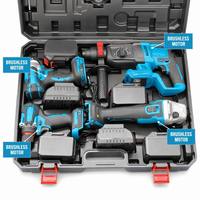 Kit combiné d'outils électriques sans fil polyvalents 4 pièces : perceuse électrique, clé à chocs, marteau perforateur, meuleuse d'angle, avec coffret
