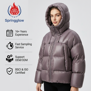 Chaqueta de Plumón para <span class=keywords><strong>Mujer</strong></span> con Logotipo Personalizado, Impermeable, Cortavientos, con Capucha, Brillante, para Invierno, OEM, 80% Plumón de <span class=keywords><strong>Ganso</strong></span> Blanco, 650FP, Acolchada - Product Image 2