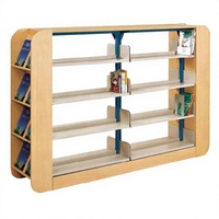 Étagère à livres en acier moderne à double face, bibliothèque scolaire en bois, étagère à livres de bibliothèque, étagère à livres à 4 niveaux avec porte-revues
