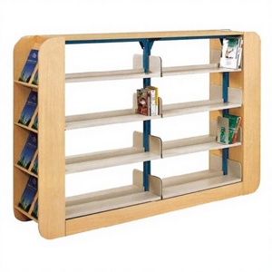 Estantería Moderna de Acero de Doble Cara, Estantería de Madera para Librería Escolar, Estantería de 4 Niveles con Revistero - Product Image 3