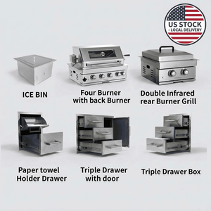 USA Warehouse Stock Modular 304 Stainless Steel <strong>BBQ</strong> Island with Ice Bin 4 Burner Built-in Gas Grill Outdoor Kitchen Kit - Product Image 1
