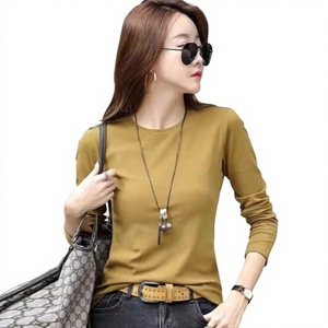 T-shirt à manches longues pour femme, col rond, coupe ajustée, jersey en coton décontracté, manches longues, couleur unie, respirant, toutes saisons - Product Image 6
