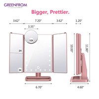 Miroir de Maquillage LED Pliable Haut de Gamme Finition Argentée 2x 10x Portable pour Voyage Longue Distance et Préparation Beauté