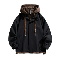 Blouson Bomber Vintage Homme Automne Hiver en Toile Coupe-Vent à Capuche, Manteau Deux Pièces Haut de Gamme Bicolore