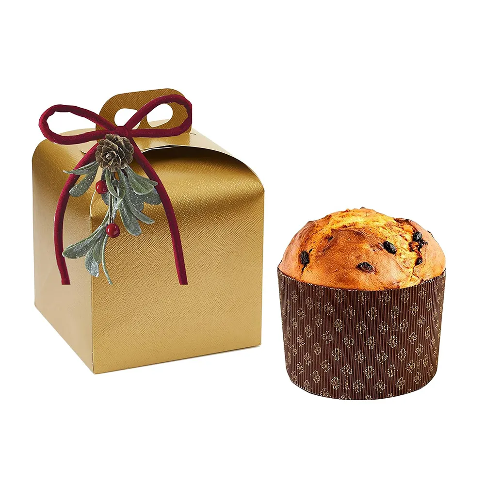 Deluxe altın tatil büyük Panettone kek kalıp Pan hediye kutusu geleneksel İtalyan tarifi kek gable kutusu kendinden montaj ambalaj