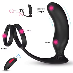 Best Verkopende 3 In 1 Man Mannelijke Siliconen Penis Ring Vertraging Tijd Afstandsbediening Vibrerende Haan Ring Elektronische Prostaat Massager - Product Image 1